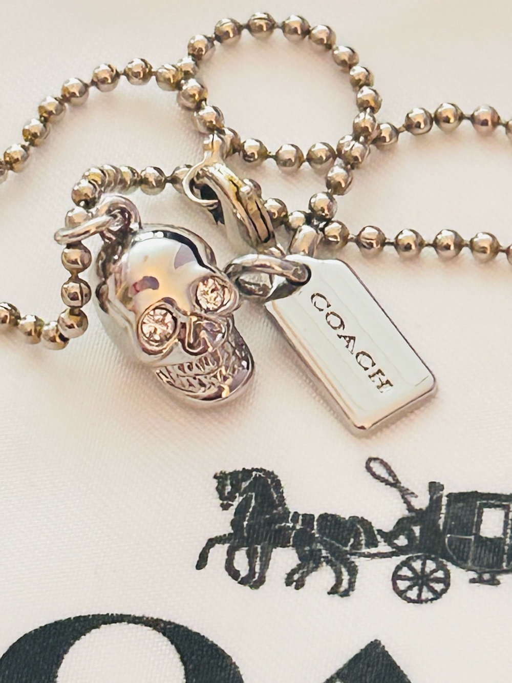 Coach Silver Tone Skull Charm Necklace